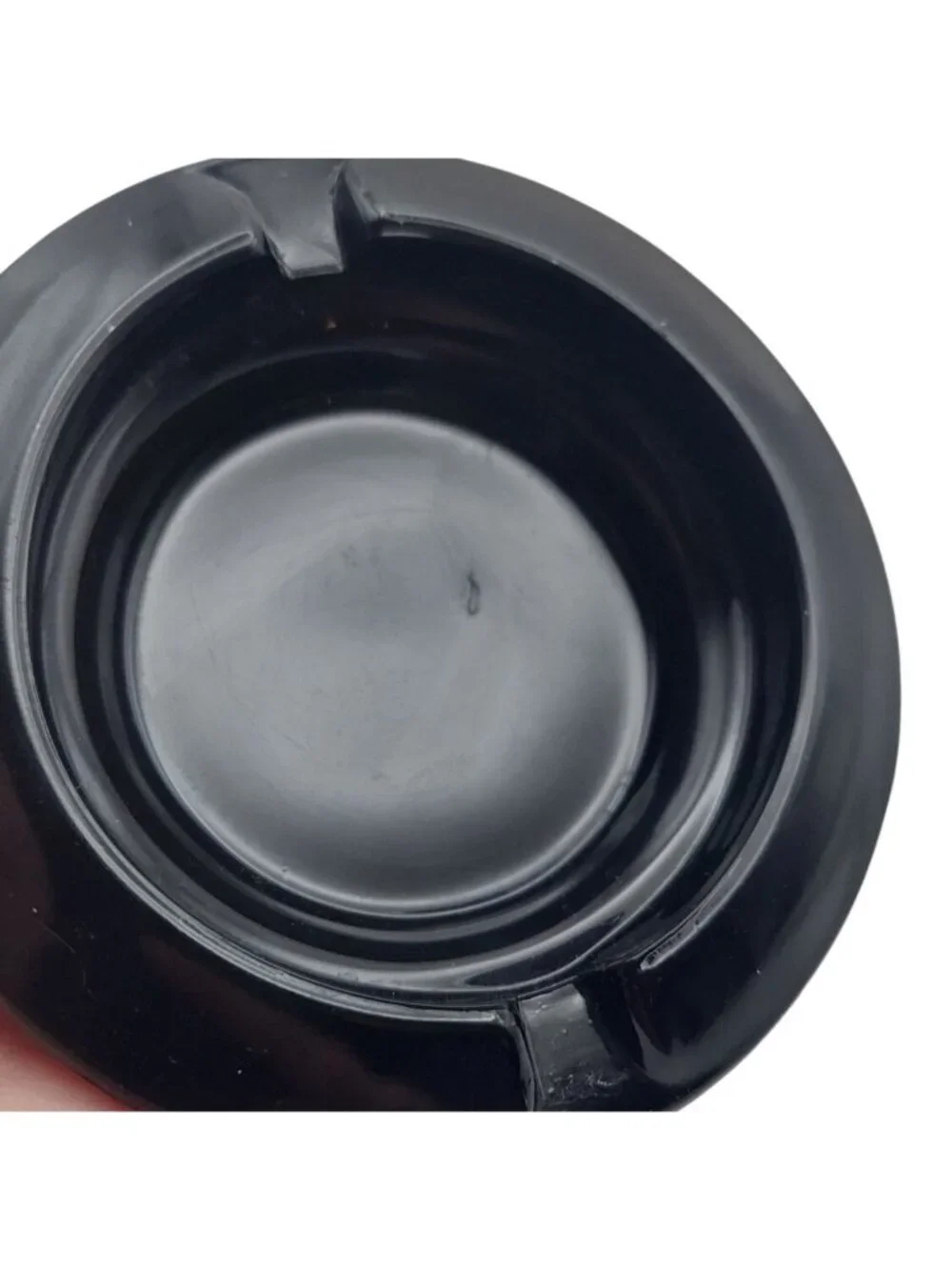 Vintage Round Black Glass Ashtrays Set Of 2 Two-Groove Cigarette Design
